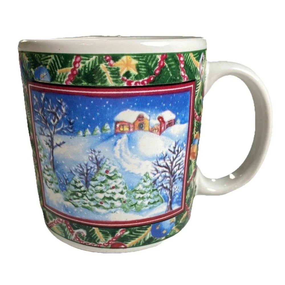 Vintage Sakura Christmas Scene Mugs by Sue Zipkin – Set of 4 (1995)